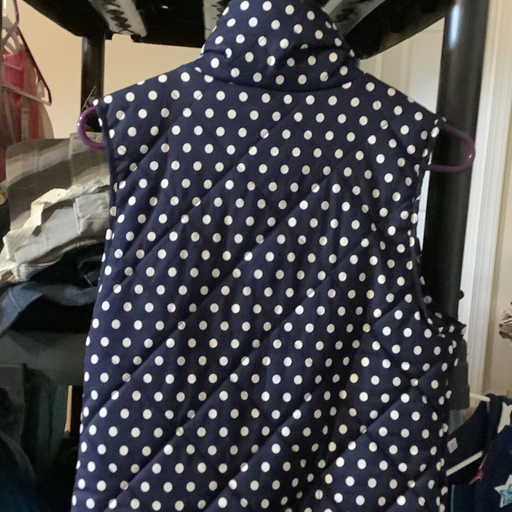 Peach Love California Dark Blue and White Polka Dot quilted zipper vest, small - Picture 7 of 8